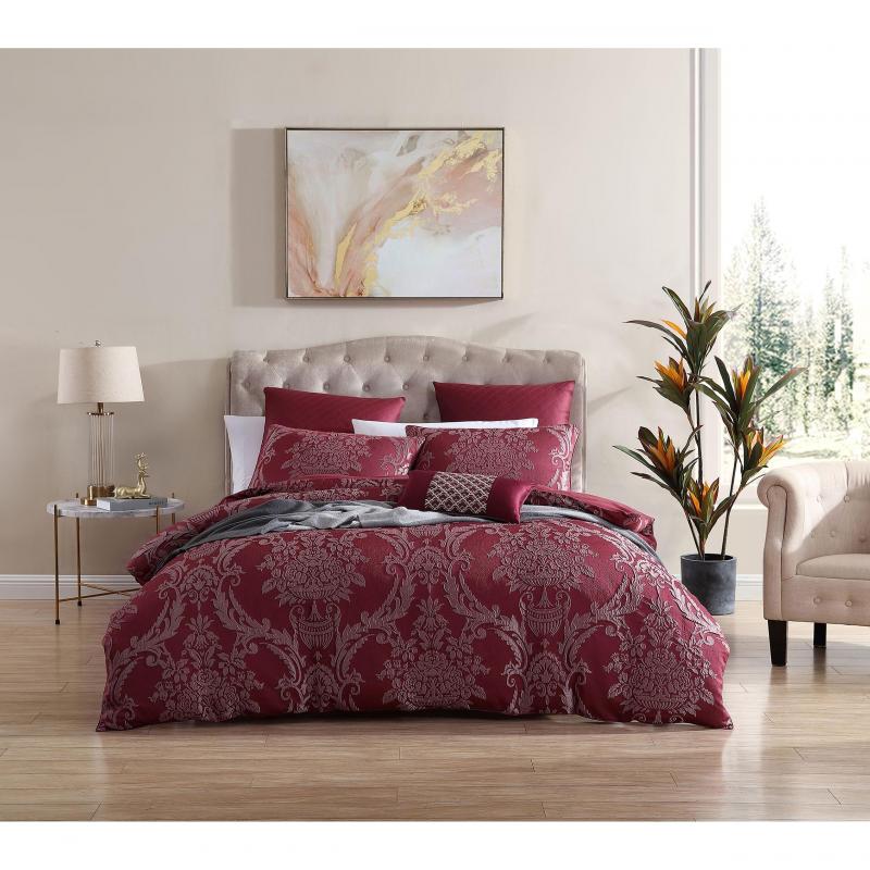Platinum Lisbon Cabernet Yarn Dyed Crinkle Jacquard Quilt Cover Set | Super King Bed | Cabernet